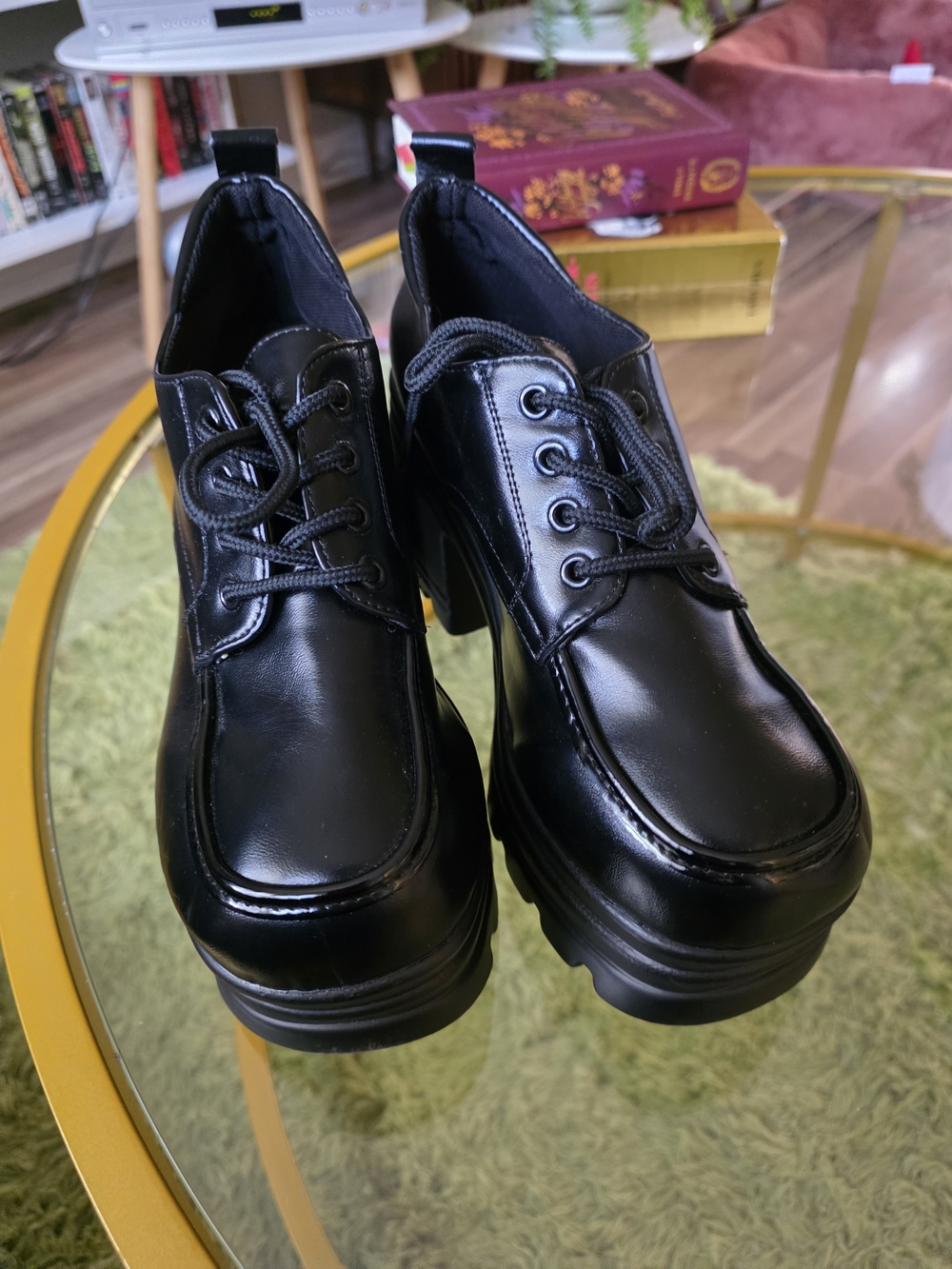 Platform Lace-Up Shoes - Black - Picture 1 of 4
